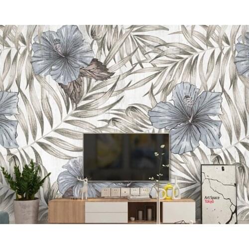 Beibehang Customized modern fashion Hand painted leaves and flowers background wall papers home decor 3d wallpaper
