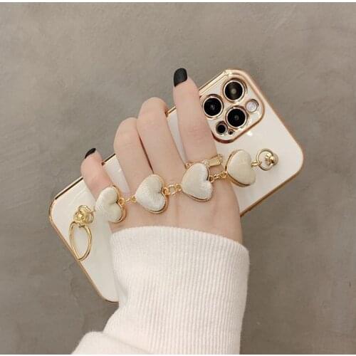 6D plating Love Heart Wrist Chain Phone Cases for iPhone 12 ProMax 12mini 11 Promax 7 8 Plus SE 2020 Carry to Hang Chian Cover
