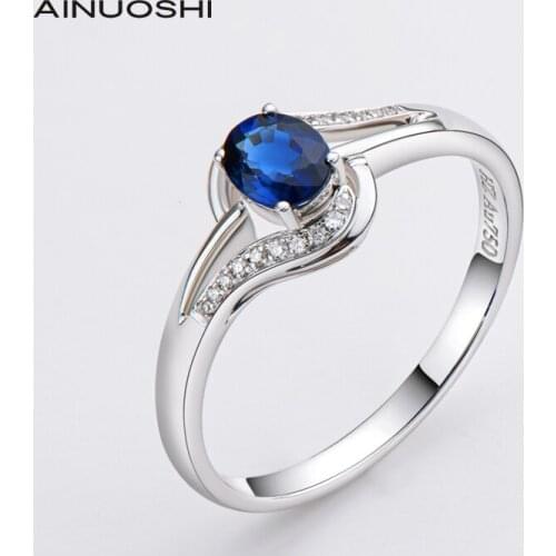 AINUOSHI 18K White Gold 0.39ct Natural Sapphire 0.042ct Diamond Engagement for Women Twist Shank Ring Eternal Love Jewelry