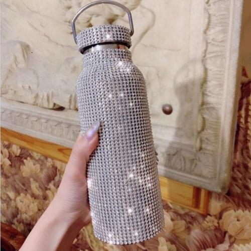 Bling Shiny Diamond Water Bottle Thermos Cup Stainless Steel Large Insulated Fashion Portable Travel Vacuum Flask Coffee Mug