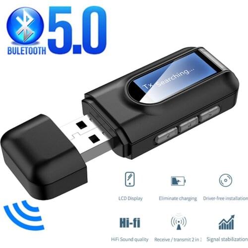 Bluetooth 5.0 Receiver Transmitter LCD Display 3.5mm AUX Jack USB Wireless Audio Adapter for Car PC TV Speaker Headphones Music