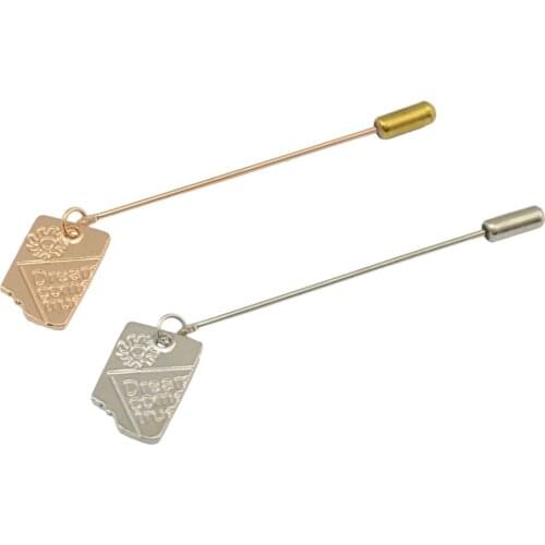 Hot Fashion color Plated Needle Shape Metal Pin Brooch with Geometric Letter Carved Charm for Unisex Free Shipping