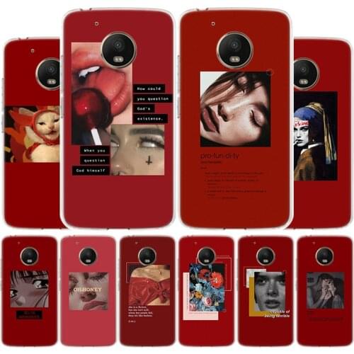 Retro red pattern art lyrics aesthetic Phone Case For Motorola Moto G9 G8 G7 G6 G5 E6 E5 Plus Play Power + One Action Macro Cove