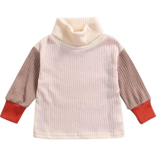 Kids Sweater Girls High Collar Long Sleeve Knitwear Tops Pullover for Fall Winter, Beige, 2-7 Years