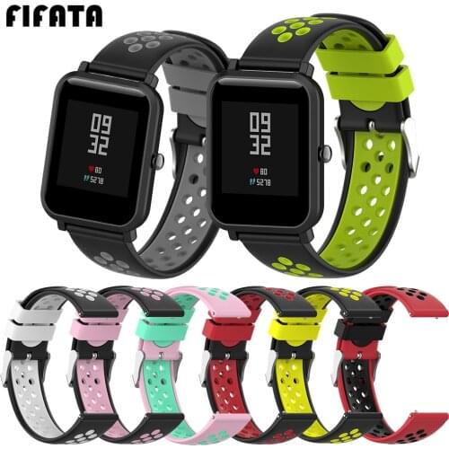 FIFATA 20 22MM Double Color Silicone Watch Strap For Xiaomi Huami Amazfit Bip/GTR/GTS/Pace/Stratos 3/Garmin Vivoactive 3/Venu SQ