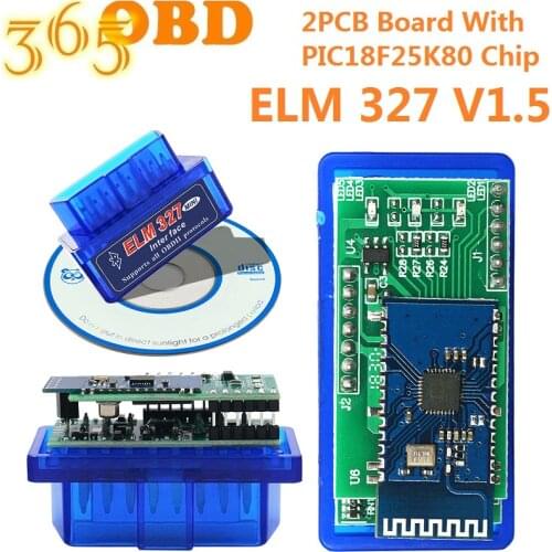 25K80 2PCB ELM 327 Bluetooth V1.5 Diagnostic Interface ELM327 OBD2 OBDII Code Reader MINI ELM327 V1.5 Dual PCB for Android/PC