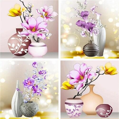 HUACAN 5d Diamond Painting Orchid DIY Mosaic Vase Handicraft Full Square/Round Diamond Embroidery Flower Needlework Wall Art