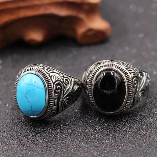 4 Color Natural Tiger Eye Rings Men Women Retro Flower Engraved Stainless Steel Big Stone Ring Fashion Gothic Jewelry Wholesale