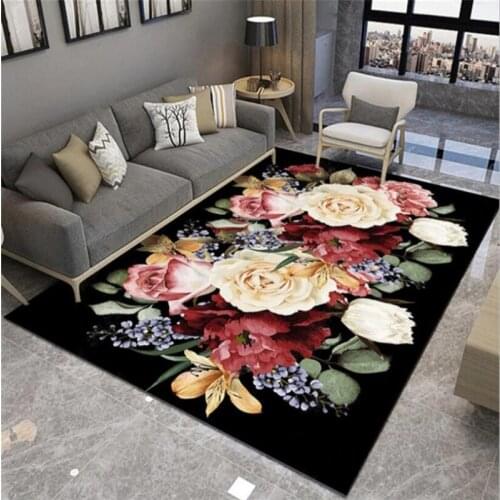 Rugs and Carpets for Home Living Room American Elegant Floral Black Pattern Carpet Christmas Rug Nordic Decoration Home Baby