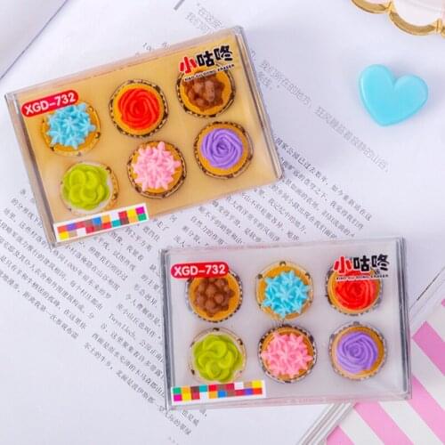6pcs Cute little cake Eraser Food Office Student Reward Rubber Eraser Supplies for girl cute school supplies