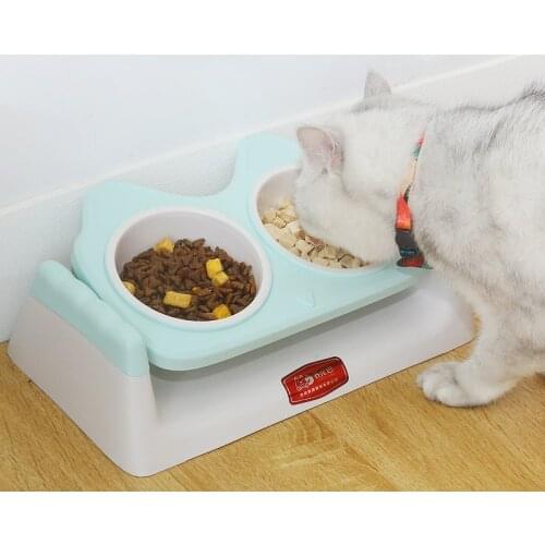 Pet Cat Bowl with Raised Stand Non-slip Dual-use Double Bowls for Dog Cat Eating Feeder Drinking Dispenser Pets Feeding Supplies
