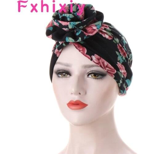 Resuable Fashion Print 3D Flower Muslim Turban Hat India Wrap Head Scarf Hijab Caps Muslim Headdress Ready To Wear Hijabs Bonnet