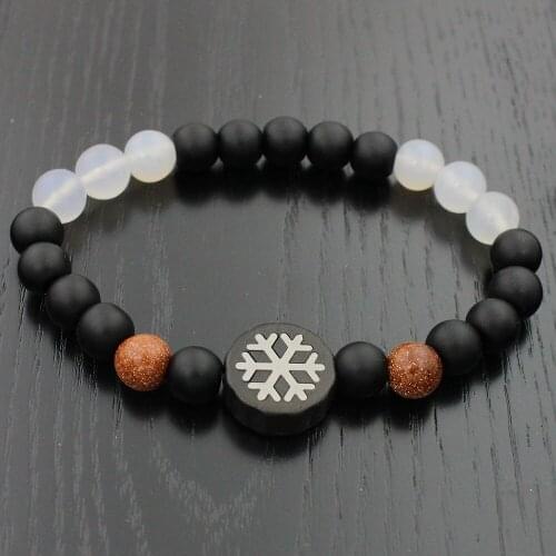 2pcs/set Fashion Nature Wooden Snow Charm Beads 8mm Natural Stones Stretch Bead Bracelet For MEN&WOMEN Jewelry