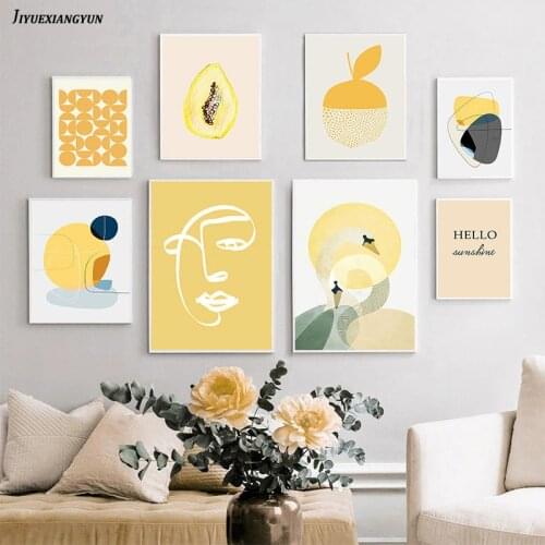 Trendy Abstract Geometric Graphic Designs Yellow Gallery Poster Canvas Print Paintings Wall Art Pictures Living Room Home Decor