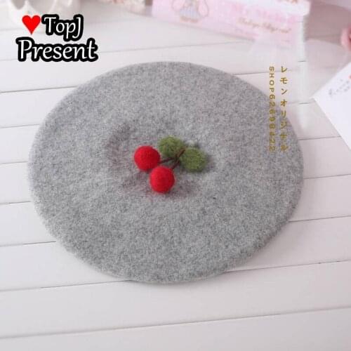 Mori Lolita soft cherry Beret autumn and winter Japanese Mori women handmade pure wool felt artist hat sweet bud hat
