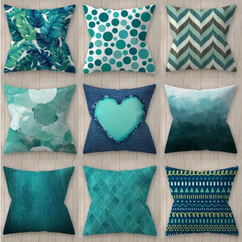 New Home Pillow Polyester Pillow Case Cover Teal Blue Throw Sofa Car Cushion Cover Home Decor Print Square 2020