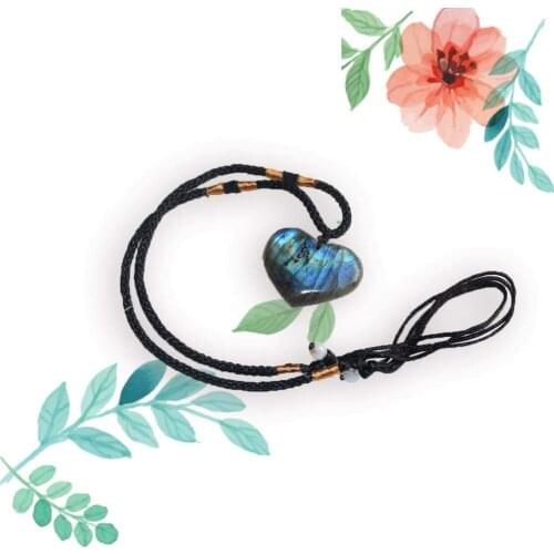 New Natural Love Heart Shape Labradorite Moonstone Pendant Necklace Jewelry Gift