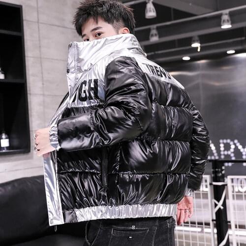 2021 Autumn Winter Casual Mens Korean Thick Warm Cotton-Padded Jacket Waterproof Slim Silk-Like Cotton Coat Shiny Layer Parkas