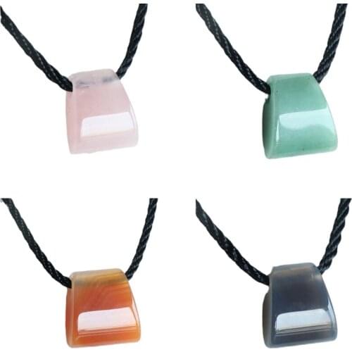 Big Crystal Fan Shape Stone Necklace Original Design Ethic Style DIY Charm Pendant with Thick Rope
