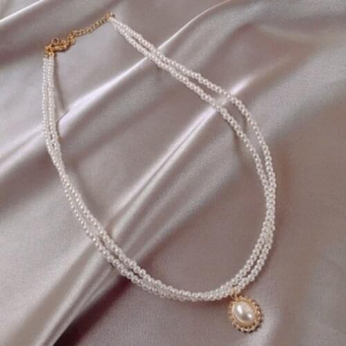 Korean Girl Necklace Fashion New Style Simple And Versatile Net Red Niche Cold Wind Pearl Crystal Double Necklace Womens