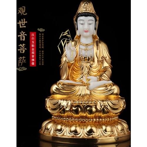 30cm Thailand Asia High grade gilding jade Buddha statue Guan yin bodhisattva home Temple efficacious Talisman Mascot Sculpture