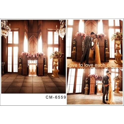 Warm Wedding Photography Backdrops Brick Floor Wedding Photo Background Bright Windows Palace Wedding Custom Background Studio