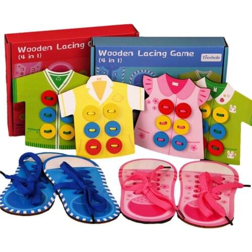 4-In-1 Woven Shoelace Button Game Educational Rope-Drawing Toy Teaching Hand-eye Coordination Rope Toy Montessori Children Toys