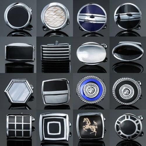 High-end mens French shirt Cufflinks jewelry luxury Alloy material Horse round crystal square black blue Cuff links