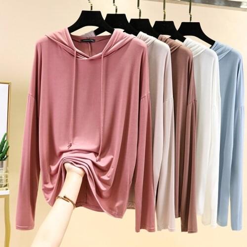 Spring Summer Fashion Women Long Sleeve Loose T-Shirt All-Matched Casual Hooded Tee Shirt Femme Breathable Cotton Tops Plus Size