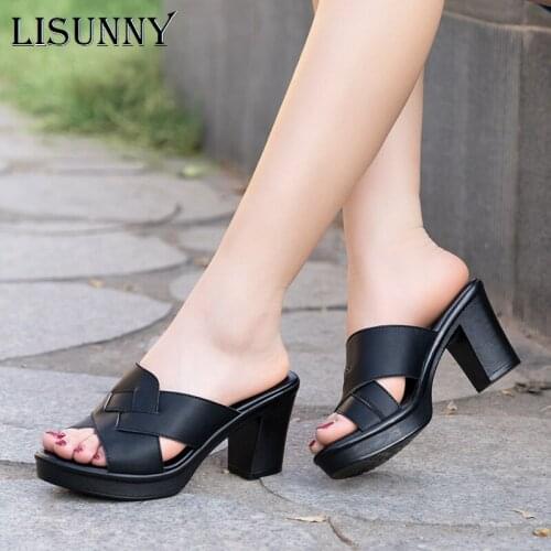 LISUNNY Womens Slippers Sandals 2021 Summer 7cm High Heels Women Shoes Woman Slippers Summer Sandals Casual Shoes