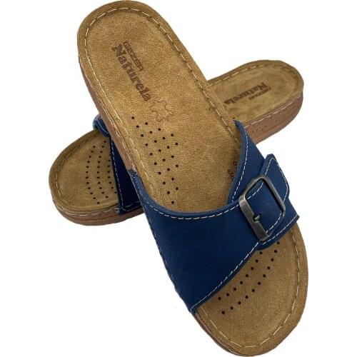 Womens Navy Blue Nubuck Sole Slippers