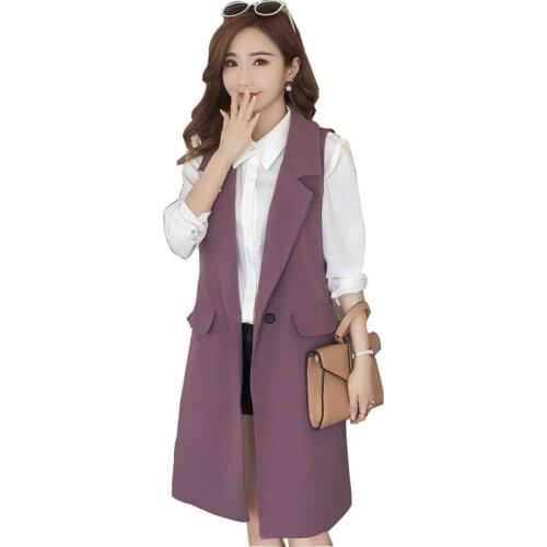 2021 New Spring Elegant Purple Womens Vest Office Lady Korean Long Sleeveless Jacket Fashion Slim Black Female Coat Veste Femme