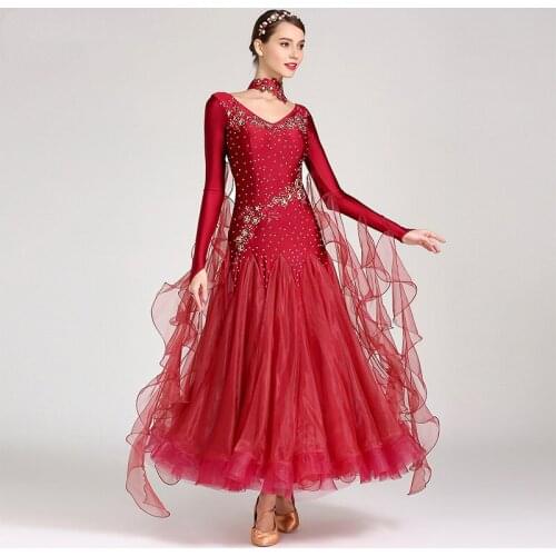 Women ballroom dress fabric Modern dress costumes ballroom dance skirt matches the dress new set auger fashionable dress