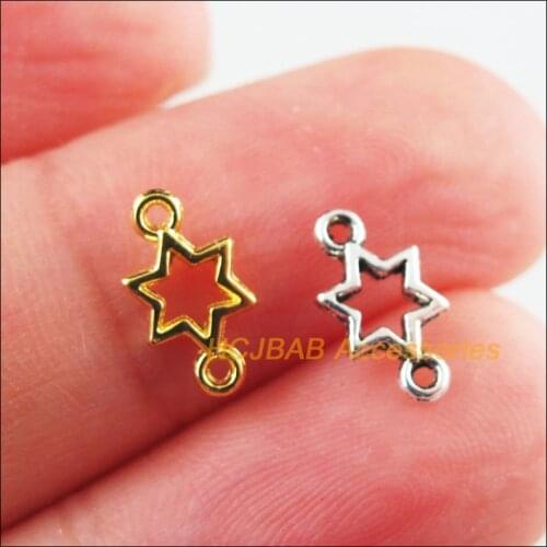 200Pcs Retro Tibetan Silver Tone Gold Color Star Frame Charms Connectors 5.5x10mm