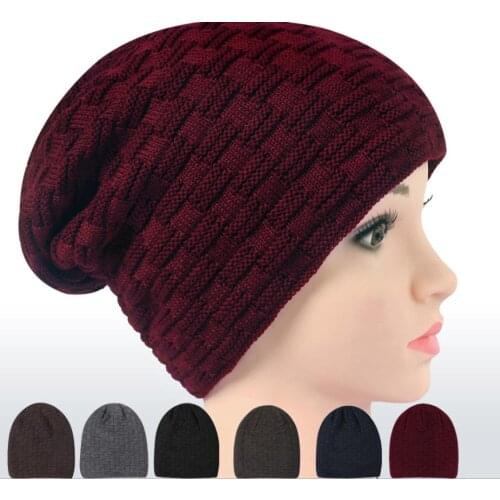120pcs/lot new fashion winter warm knitted with fleece small grid beanie hat cap/knit fleece plaid hat