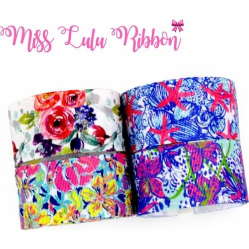 16mm-75mm Flower Series Watercolor Rose Starfish Printed Grosgrain/Foe Ribbon Hair Bow Making 50yards/roll Shell Pattern