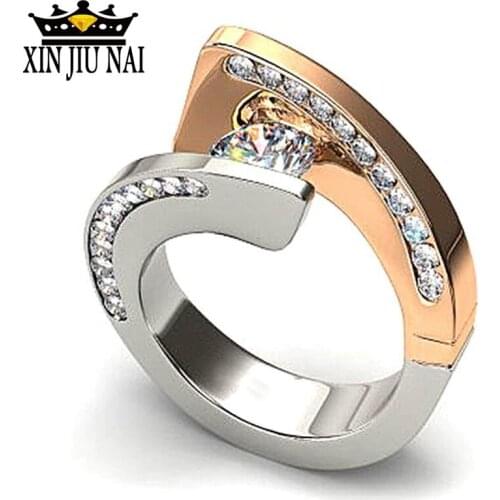 2019 Fashion Engagement Ring Two-Tone Spiral Band Wedding Rings For Women Wholesale Gold Silver Color Ring Jewelry