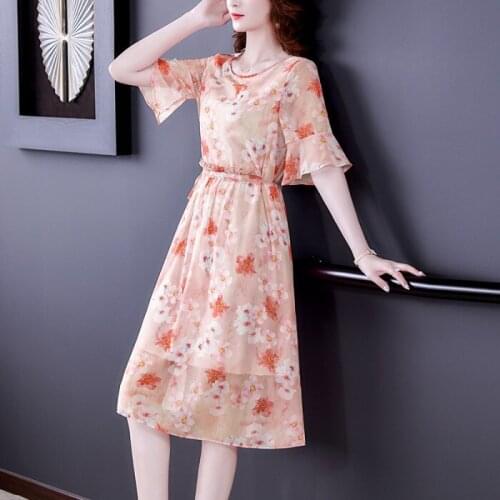 2021 Summer New Style Round Neck Print Short Sleeve Flared Sleeve Fashion Casual Trend Party Loose Plus Size Dress Woman Dress