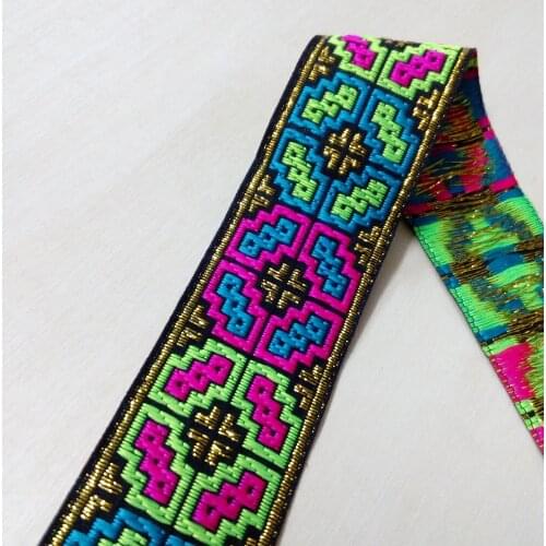 3.3cm 33mm 1-3/8' Pink Green Turquoise Gold Filigree Antelope Horn Stitch Ribbon Costume Laciness National Jacquard Webbing Lace