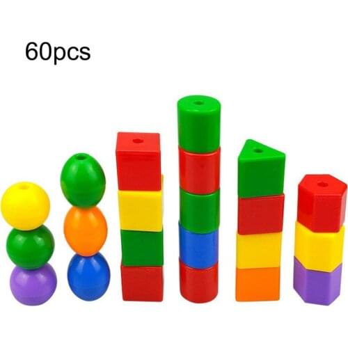 60pcs Beads Toys Geometric figurebeads Stringing Threading Beads Game Education Toy for Baby Kids Children Crafts Beads Toys