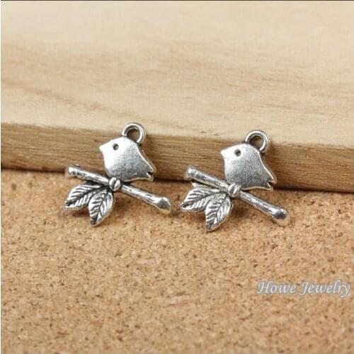 60 pcs Vintage zinc alloy Antique Silver charm bird pendant fit Bracelet Necklace metal jewelry accessories Making