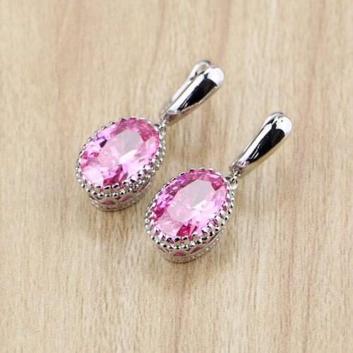 925 Sterling Silver Drop Dangle Earrings Pink Zircon White CZ Beads Earring For Women