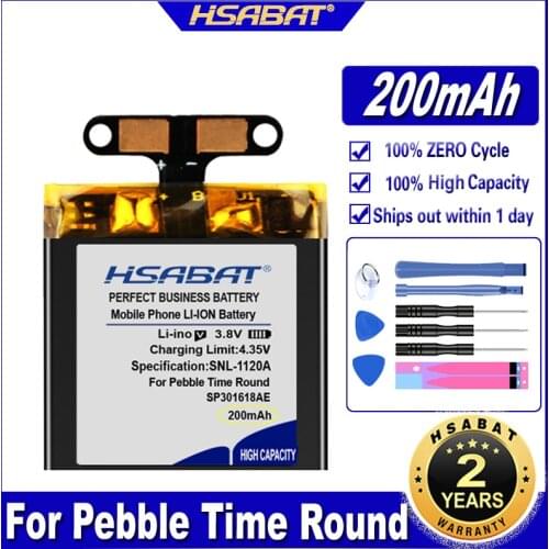 HSABAT SP301618AE 200mAh Battery for Pebble Time Round Watch Bateria Li-Polymer Rechargeable Accumulator Pack Batteries