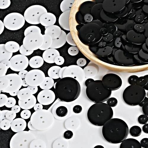 Ankanaturel Polyester Button White Pearl White Black 2 Holes Buttons for Blouses Dresses Shirts