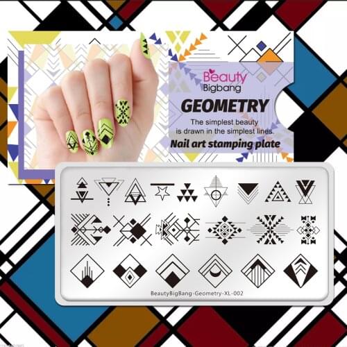 BeautyBigBang Nail Stamping Plates Geometry 002 Lines Square Star Moon Triangle Image Stainless Steel Nail Art Stencil Template