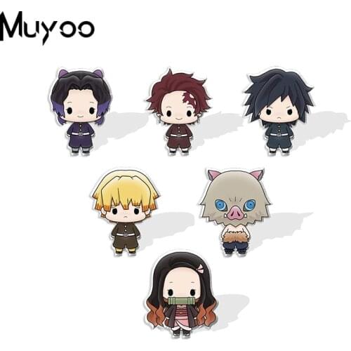 2021 New Kawaii Demon Slayer Characters Print Handmade Epoxy Acrylic Lapel Pins Clothing Pins