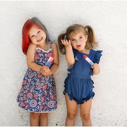 Cathery 2021 Newborn Baby Girls Rompers 1 Piece Denim Flying Sleeve Jumpsuit Backless Bow Ruffle Bodysuit Baby Summer Clothes