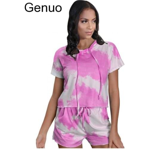 Women Plus Size Two Piece Suit Lounge Wear Summer Clothing Tie Dye 2 Piece Set Short Sleeve Nightgown Suit Casual Homesuit 2020