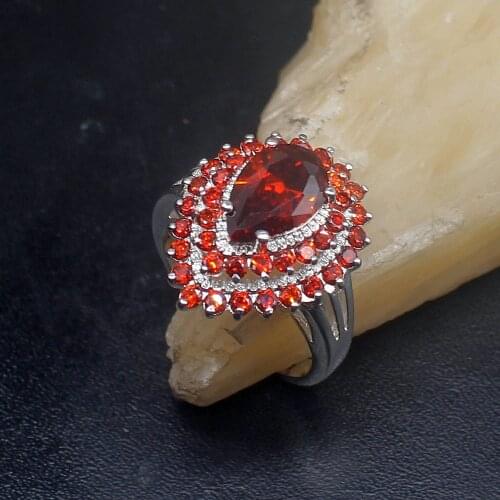 Gemstonefactory Jewelry Big Promotion Single Unique 925 Silver Wedding Red Garnet Women Men Gifts Band Rings 9# 20212839