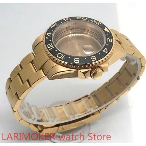 Sealed back cover 904L stainless steel gold strap bracelet with 40mm sapphire glass ETA NH36 MH35 cases gold yellow black bezel